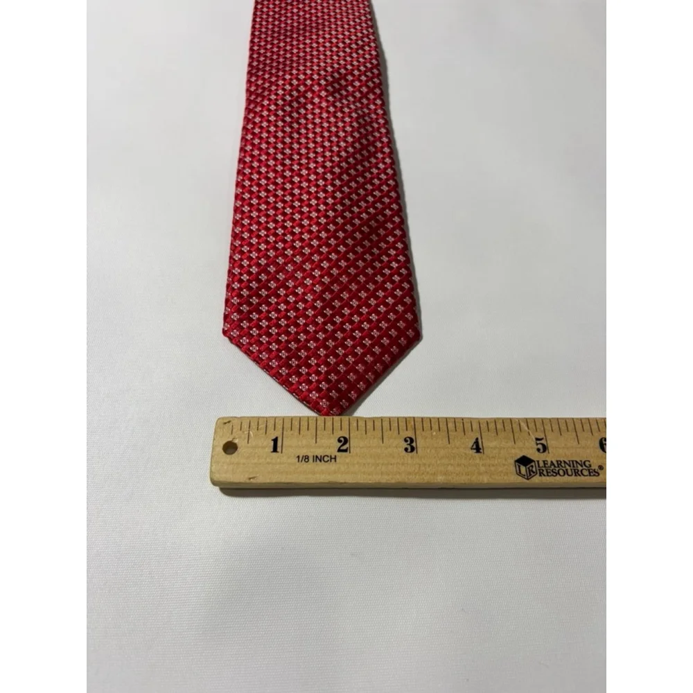 Ike Behar Red Geometric Check Silk Tie Hand Tailored Classic Business Wedding